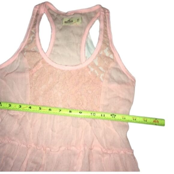 Hollister Top Pink Sheer Floral Lace Trim Sheer Tiered Racerback Tank Size XS - Picture 7 of 16